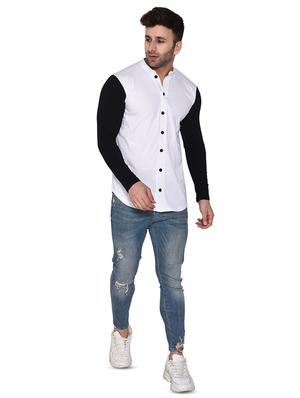 white color block casual shirt - 16446303 - Standard Image - 4