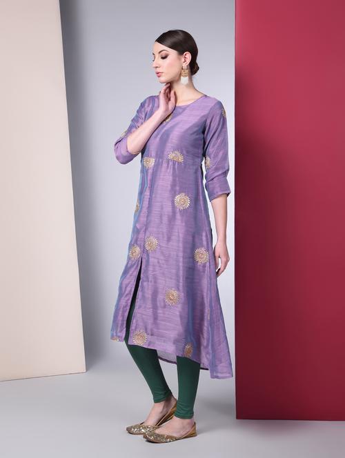 embroidered chanderi a-line kurta - 16450298 - Standard Image - 1