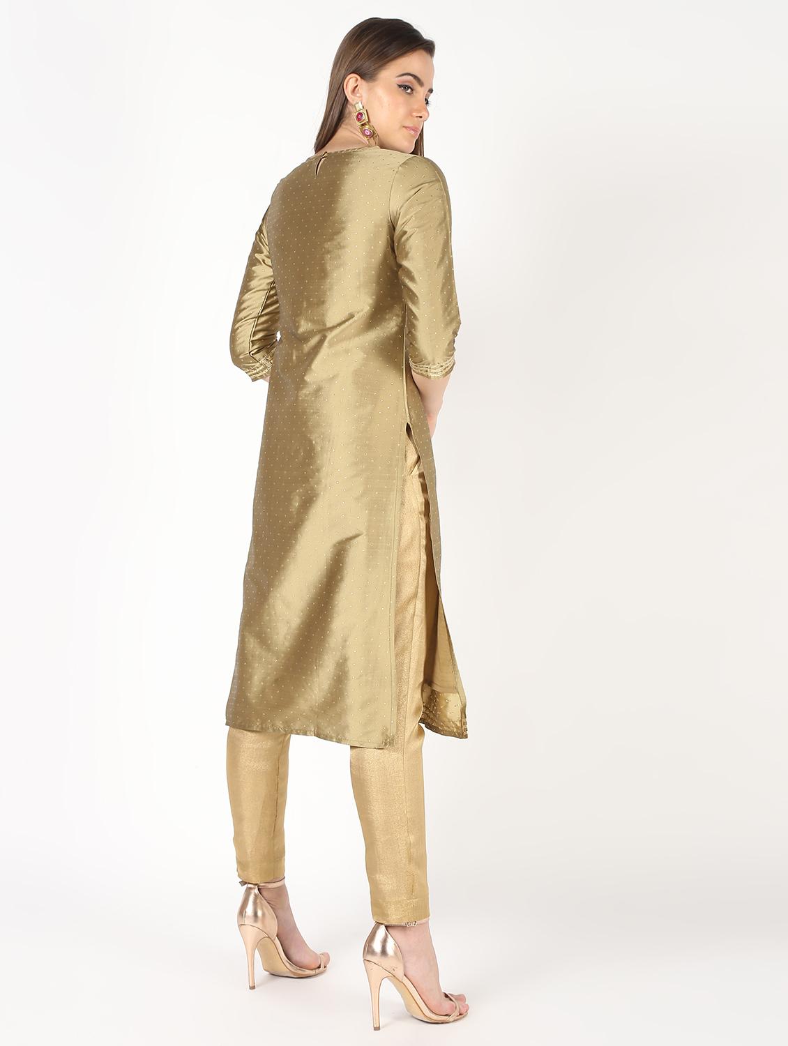 gota patti silk blend straight kurta - 16450300 - Zoom Image - 4