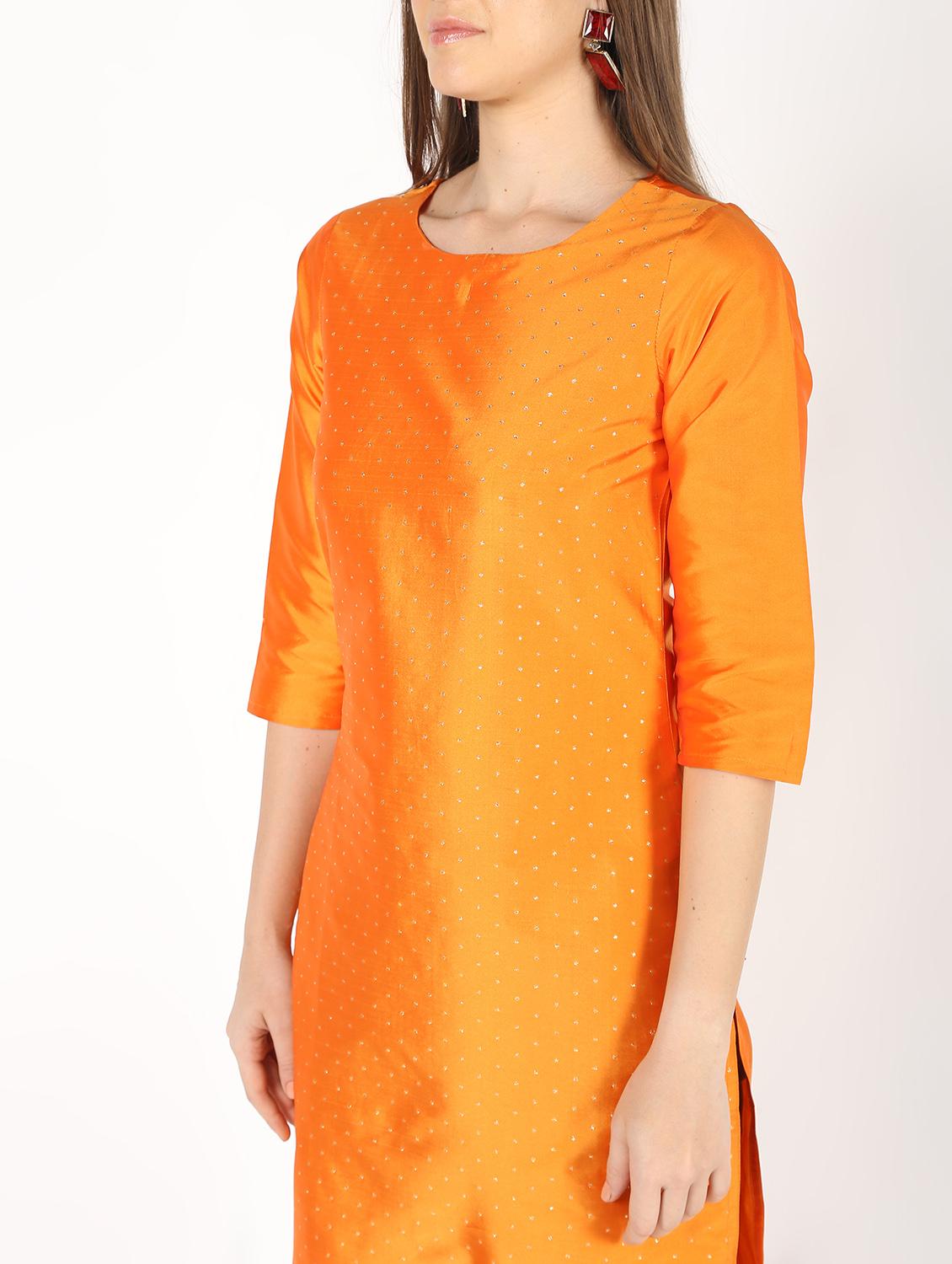 zari work silk blend straight kurta - 16450301 - Zoom Image - 4