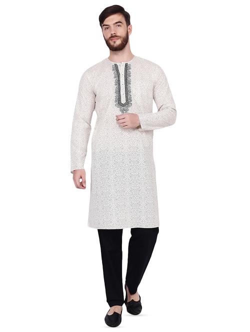 beige printed kurta pyjama set - 16450323 - Standard Image - 1
