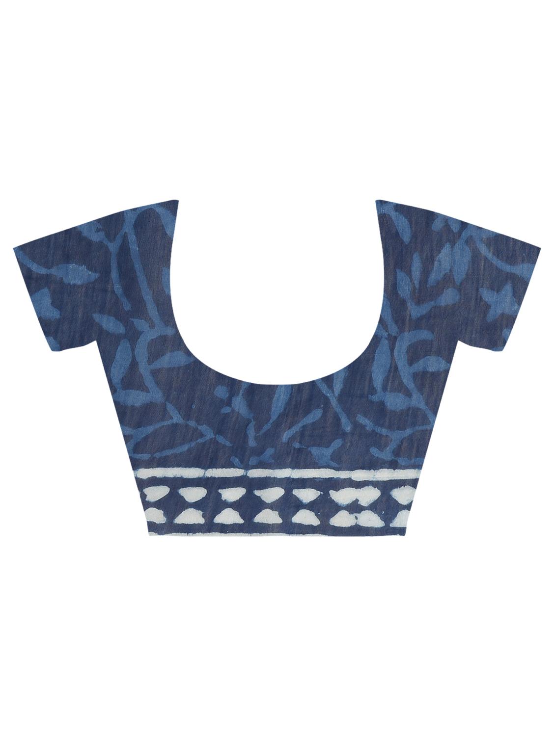 indigo printed saree with blouse - 16450391 - Zoom Image - 4