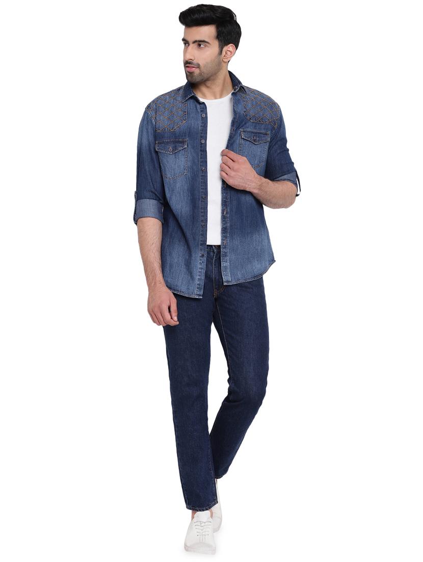 blue faded denim casual shirt - 16451335 - Zoom Image - 4