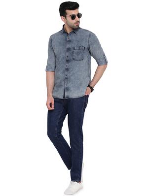 grey faded denim casual shirt - 16451336 - Standard Image - 4