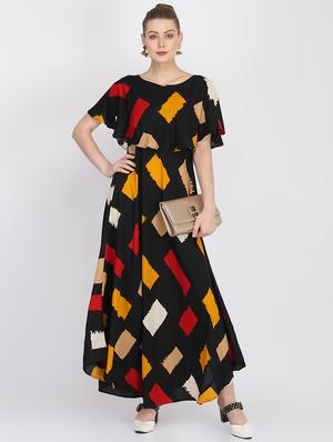 cape sleeved geometric a-line dress - 16453993 - Standard Image - 4
