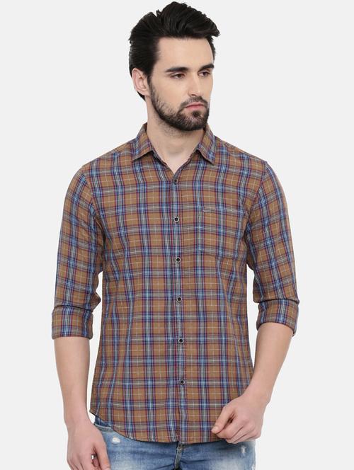 brown checkered casual shirt - 16456400 - Standard Image - 1