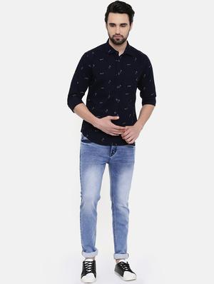 navy blue printed casual shirt - 16456419 - Standard Image - 4