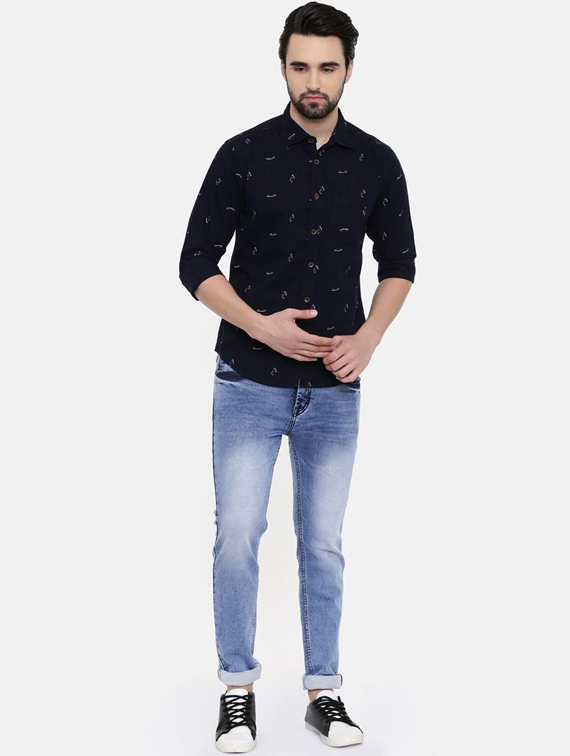 navy blue printed casual shirt - 16456419 - Zoom Image - 4
