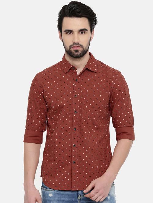 brick red printed casual shirt - 16456425 - Standard Image - 1