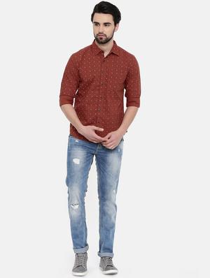 brick red printed casual shirt - 16456425 - Standard Image - 4
