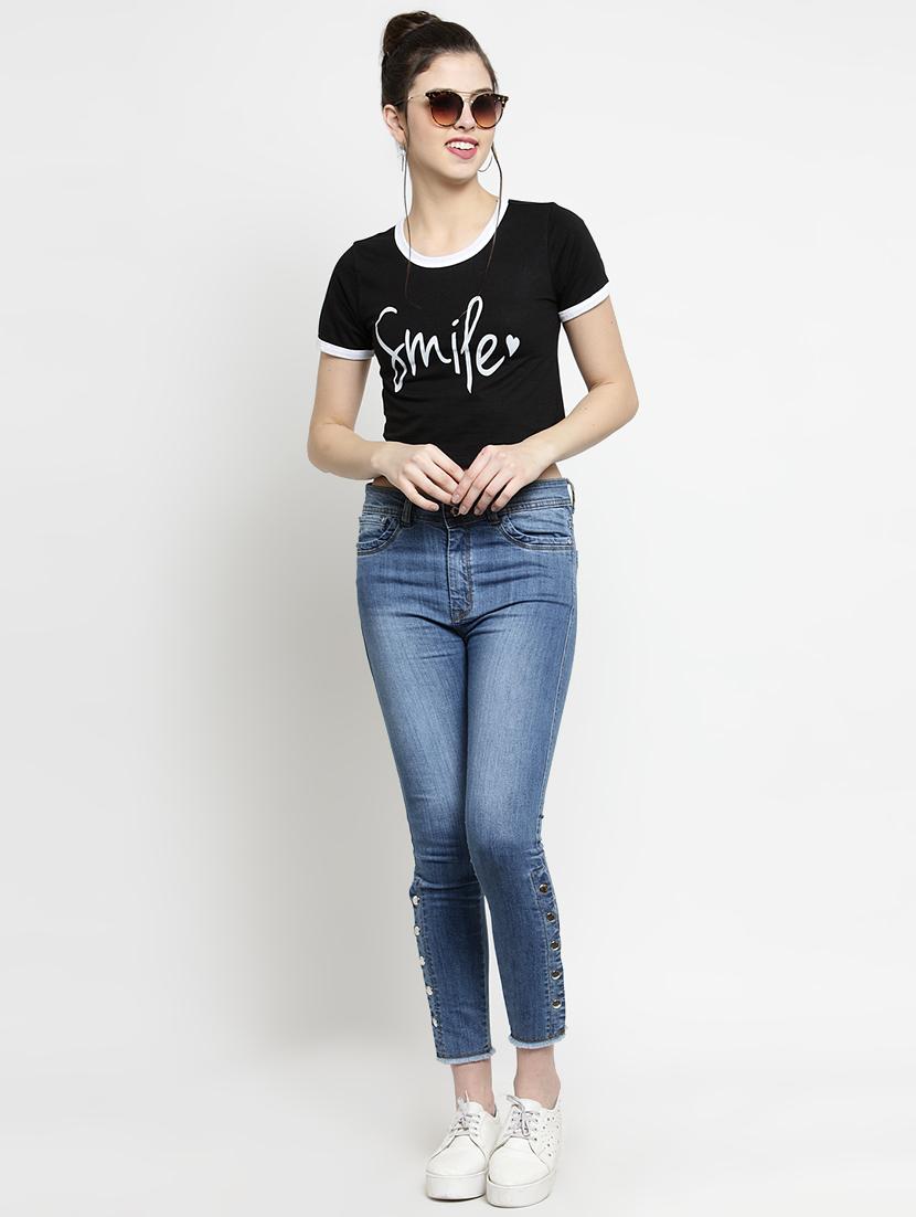contrast detail slogan crop tee - 16456831 - Zoom Image - 4