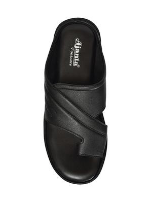 ajanta black leatherette slip on sandals - 16456991 - Standard Image - 4
