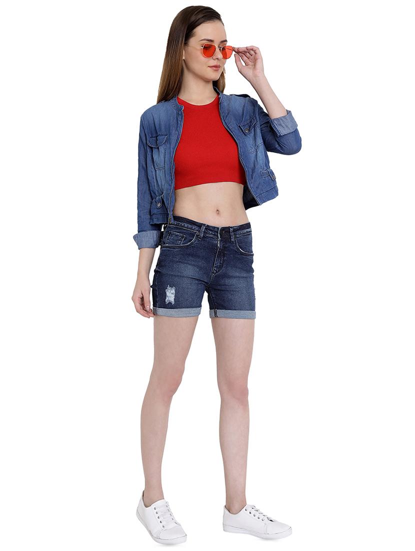 distressed detail stone washed shorts - 16459728 - Zoom Image - 4
