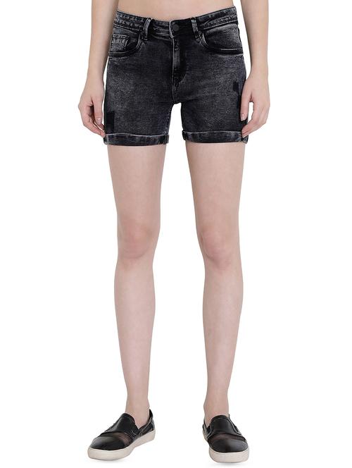 distressed detail stone washed shorts - 16459729 - Standard Image - 1