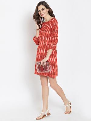 boat neck ikat a-line dress - 16459831 - Standard Image - 4