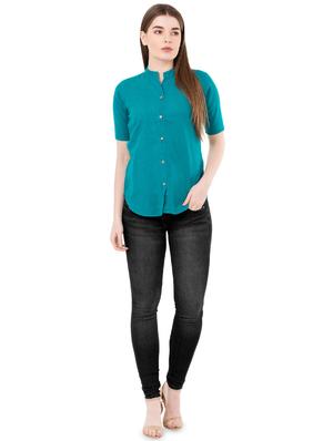 mandarin neck solid shirt - 16461651 - Standard Image - 4