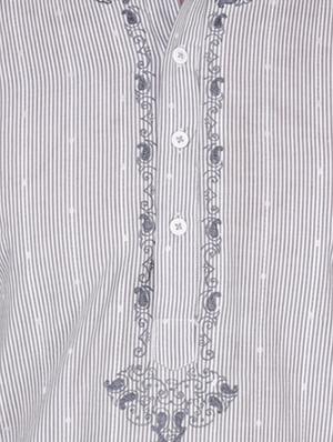 grey striped kurta pyjama set with embroidered neckline - 16462431 - Standard Image - 4