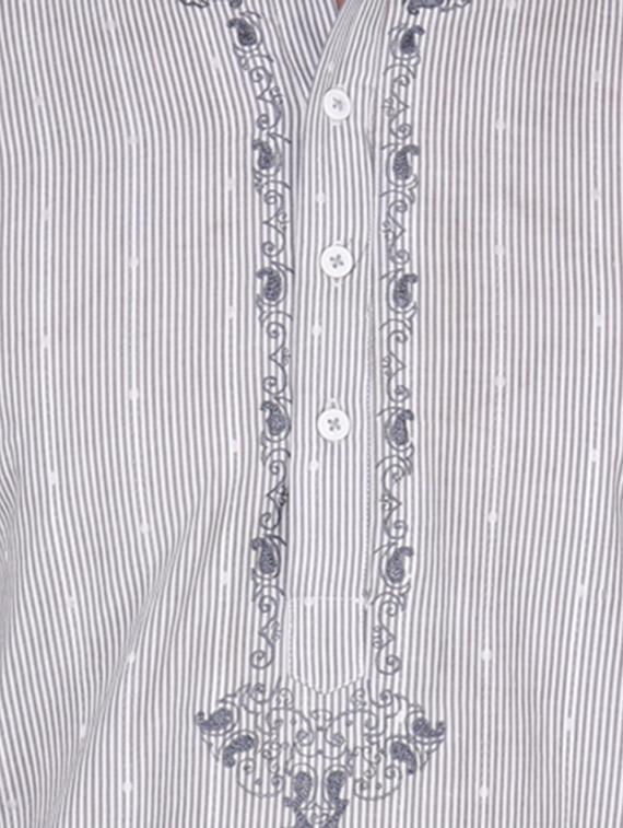 grey striped kurta pyjama set with embroidered neckline - 16462431 - Zoom Image - 4