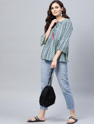 blue cotton regular top - 16463206 - Standard Image - 4