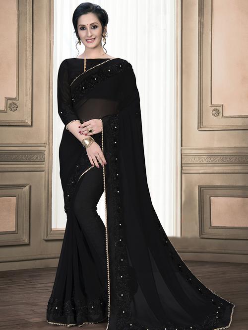 embroidered solid saree with blouse - 16463755 - Standard Image - 1