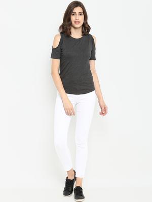 cold shoulder solid tee - 16465526 - Standard Image - 4