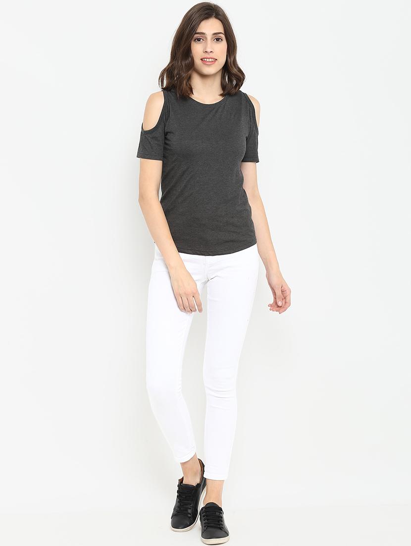 cold shoulder solid tee - 16465526 - Zoom Image - 4