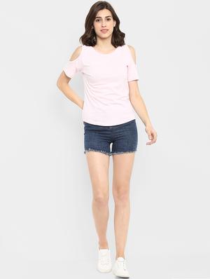 cold shoulder solid tee - 16465530 - Standard Image - 4