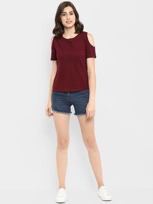 cold shoulder solid tee - 16465533 - Standard Image - 4
