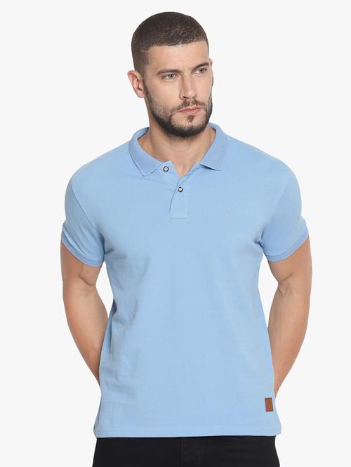 light blue solid polo t-shirt - 16467635 - Standard Image - 1
