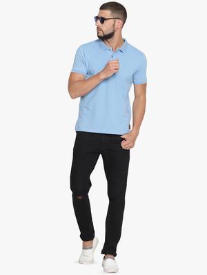 light blue solid polo t-shirt - 16467635 - Standard Image - 4