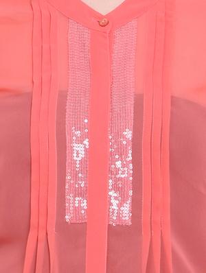 concealed placket pleated sequins shirt - 16468383 - Standard Image - 4