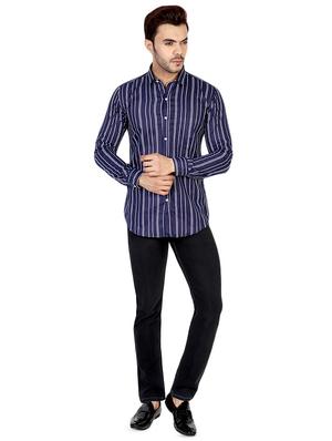 navy blue striped casual shirt - 16470624 - Standard Image - 4