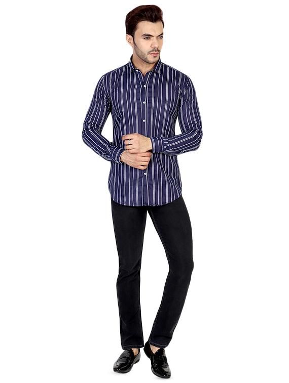 navy blue striped casual shirt - 16470624 - Zoom Image - 4