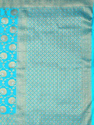 turquoise art silk kanjivaram saree with blouse - 16471464 - Standard Image - 4