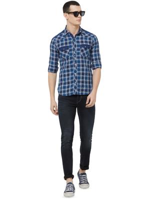 navy blue checkered casual shirt - 16473299 - Standard Image - 4
