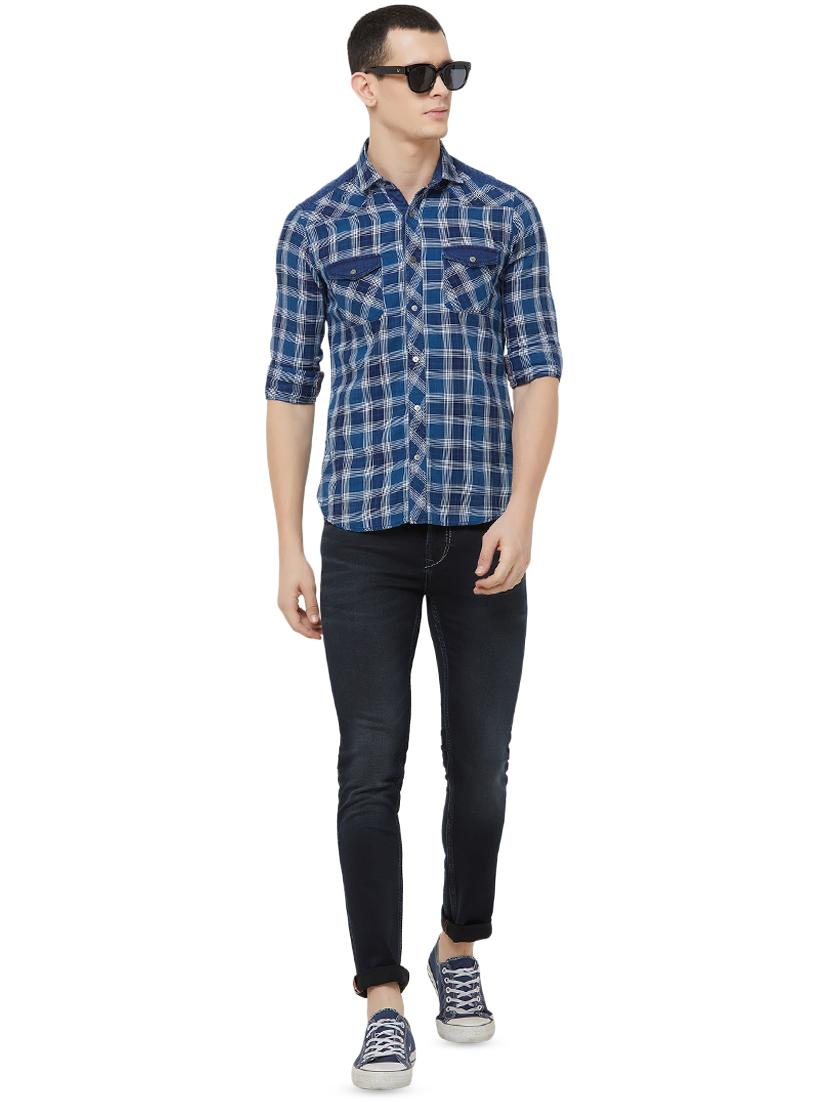 navy blue checkered casual shirt - 16473299 - Zoom Image - 4