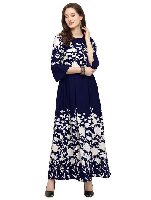 bell sleeved printed a-line gown - 16474294 - Standard Image - 1