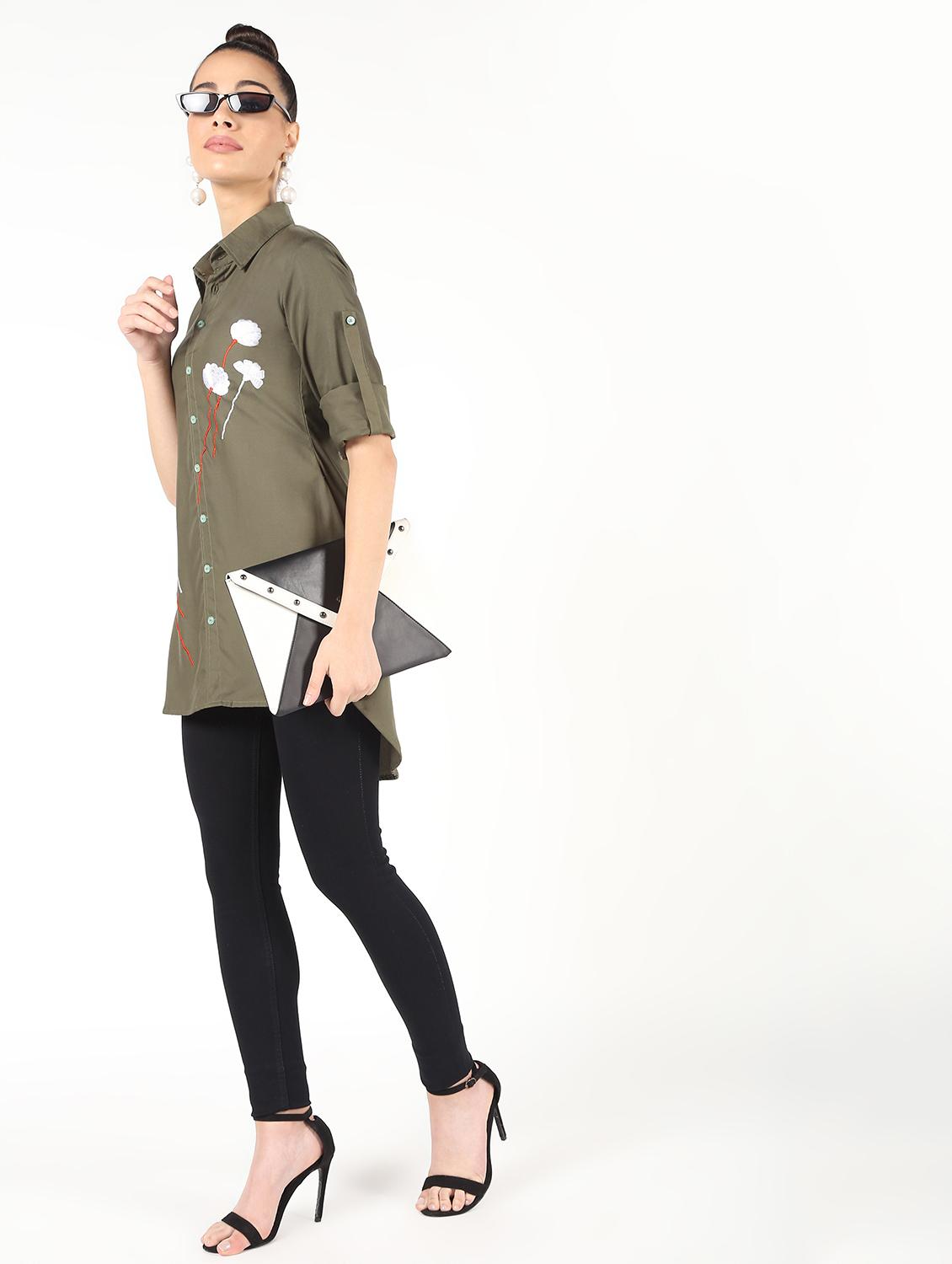 roll up sleeved floral embroidered shirt - 16474380 - Zoom Image - 4
