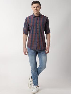 navy blue checkered casual shirt - 16479121 - Standard Image - 4