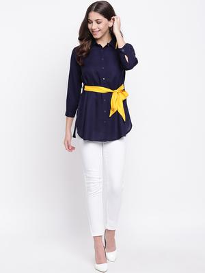 color block tie front shirt - 16480711 - Standard Image - 4