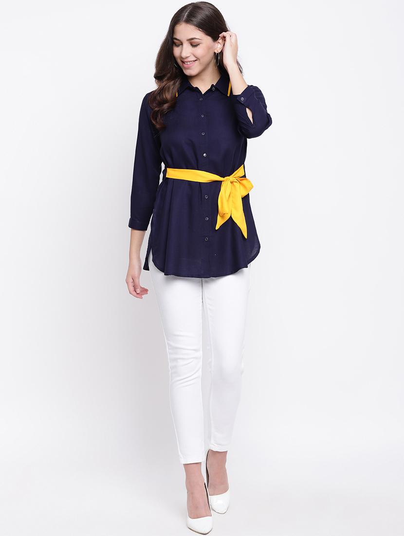 color block tie front shirt - 16480711 - Zoom Image - 4