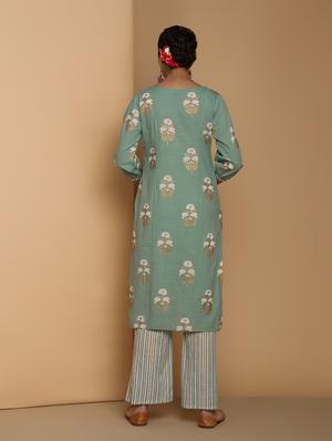 gold printed kurta with palazzo set - 16483199 - Standard Image - 4
