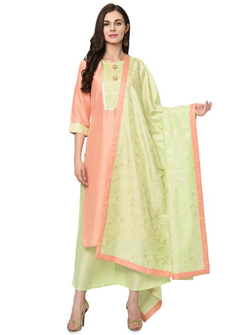 foil printed kurta palazzo with dupatta suit set - 16483969 - Standard Image - 1