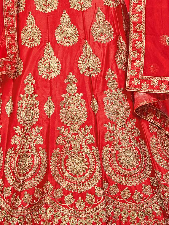 Gold embroidered a-line lehenga - 16484094 - Zoom Image - 4