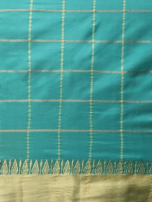 turquoise cotton silk printed saree with blouse - 16484641 - Standard Image - 4