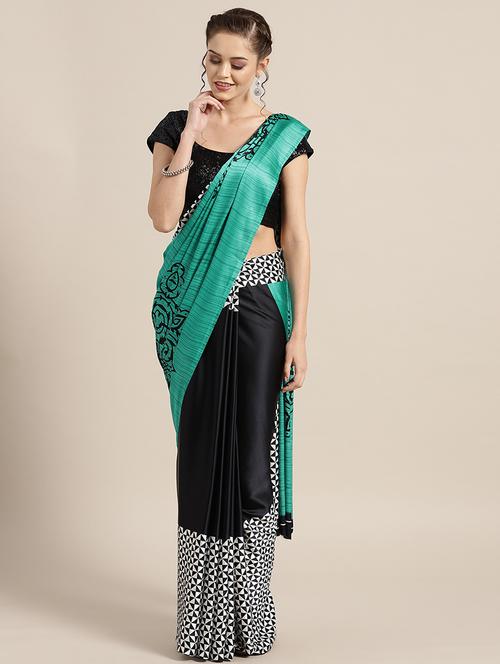 turquoise crepe half and half saree with blouse - 16484645 - Standard Image - 1