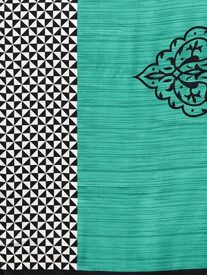 turquoise crepe half and half saree with blouse - 16484645 - Standard Image - 4