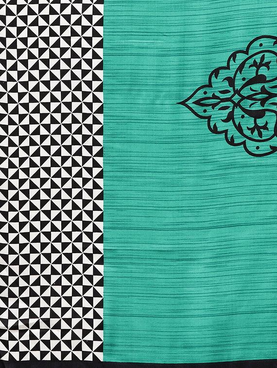 turquoise crepe half and half saree with blouse - 16484645 - Zoom Image - 4