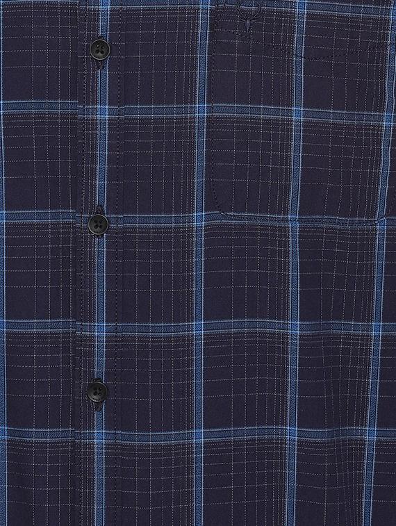 navy blue checkered casual shirt - 16485709 - Zoom Image - 4