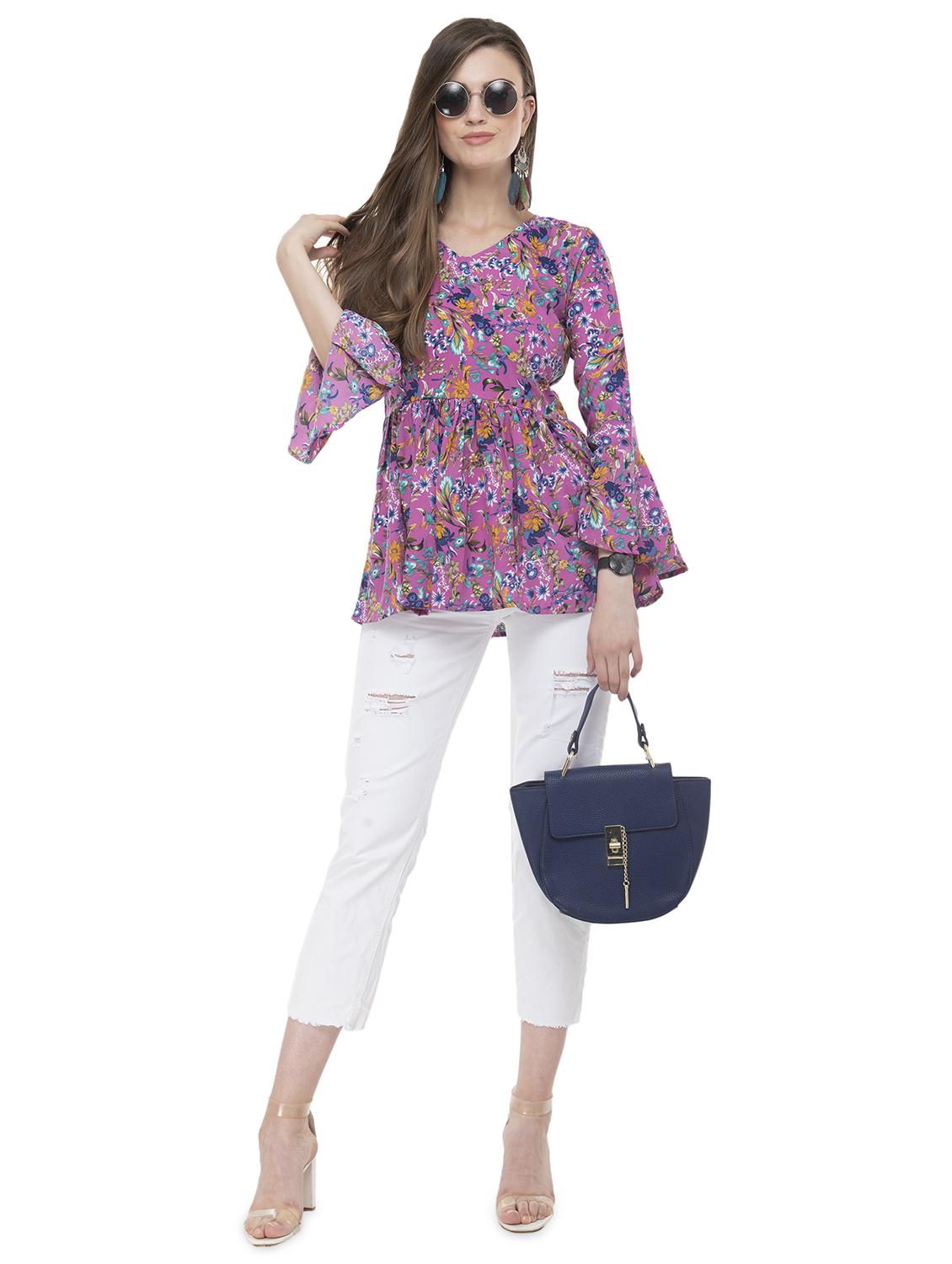 v-neck pleated floral top - 16486063 - Zoom Image - 4